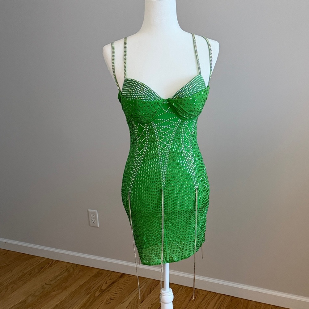 Green Rhinestone Mini Dress - Picture 3 of 4
